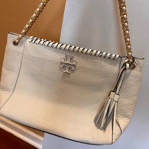 Tory Burch McGraw Whipstitch Chain Shoulder Slouchy Tote in New Ivory